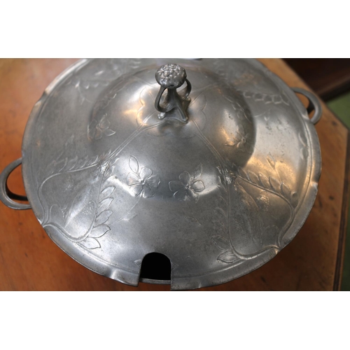 82 - Kayserzinn Art Nouveau Pewter Tureen with floral decoration. 26cm in Diameter