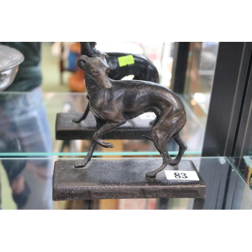 83 - Bronze cast figure of a Greyhound on rectangular base