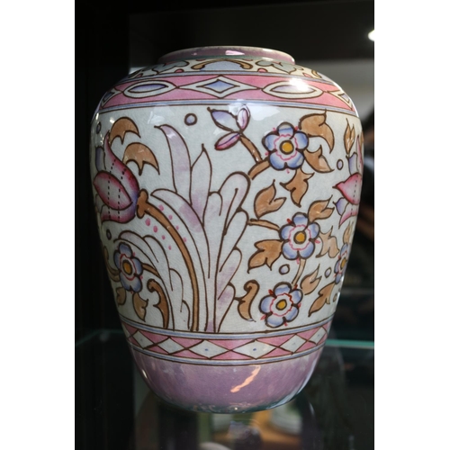 89 - Bursley ware Charlotte Rhead Tube lined and decorated bellflower vase. signed to base 22cm in Height