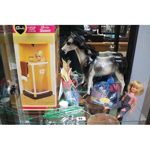 94 - Collection of Sindy Pedigree boxed Shower, Patch figure and assorted accessories