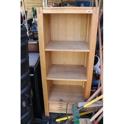 587 - Light Oak 2 Shelf narrow unit