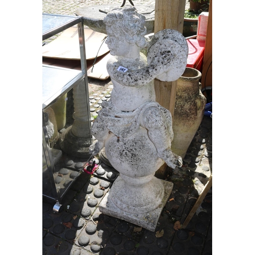 592 - Large Concrete Garden Cherub upon post figure