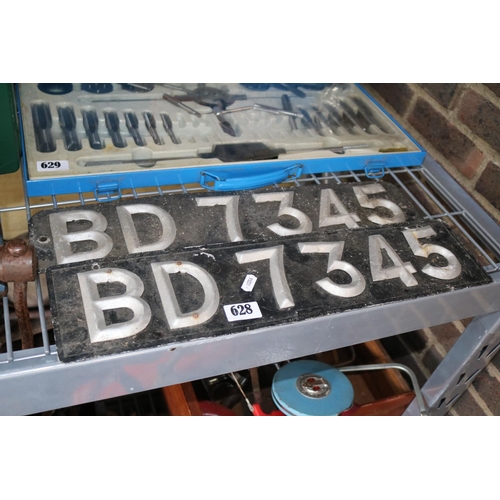 628 - 2 Vintage Black and Silver number plates