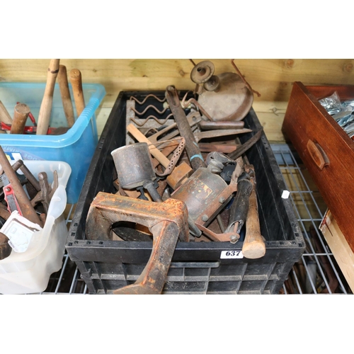 637 - Box of assorted Vintage Tools and Bygones