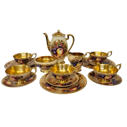 12 - Aynsley China Orchard Gold tea/coffee set, gilded and hand painted with fruit, each piece signed res... 