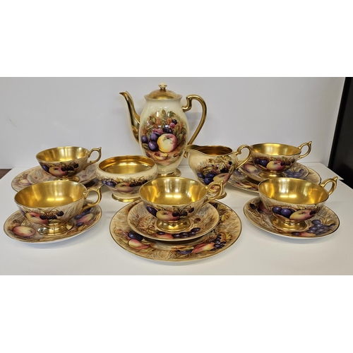 12 - Aynsley China Orchard Gold tea/coffee set, gilded and hand painted with fruit, each piece signed res... 