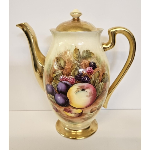 12 - Aynsley China Orchard Gold tea/coffee set, gilded and hand painted with fruit, each piece signed res... 