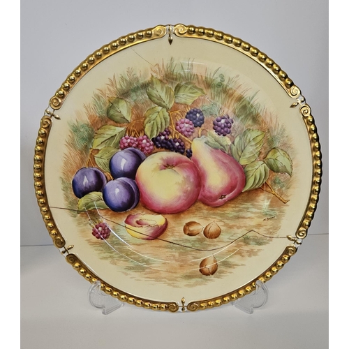 13 - Aynsley China Orchard Gold set of 5 Dinner plates, gilded and hand painted with fruit, each piece si... 