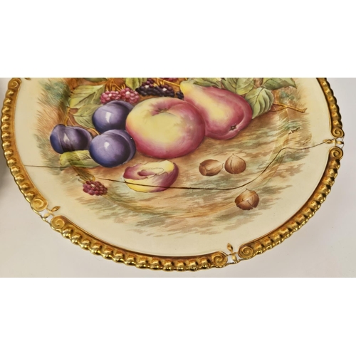 13 - Aynsley China Orchard Gold set of 5 Dinner plates, gilded and hand painted with fruit, each piece si... 