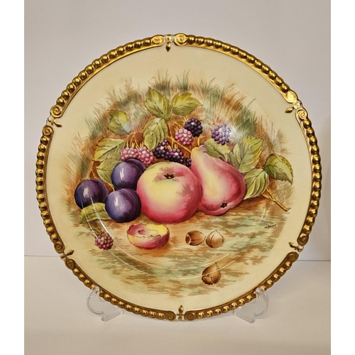 13 - Aynsley China Orchard Gold set of 5 Dinner plates, gilded and hand painted with fruit, each piece si... 