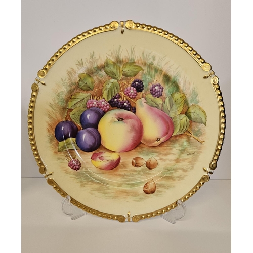 13 - Aynsley China Orchard Gold set of 5 Dinner plates, gilded and hand painted with fruit, each piece si... 