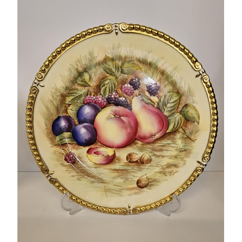 13 - Aynsley China Orchard Gold set of 5 Dinner plates, gilded and hand painted with fruit, each piece si... 