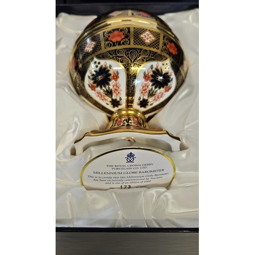 18 - A Royal Crown Derby Imari 1128 pattern Millennium Globe Clock, exclusively commissioned by Sinclairs... 