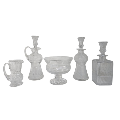 35 - Extensive suite of Edinburgh Thistle pattern Crystal glassware to include Decanters with Thistle kno... 