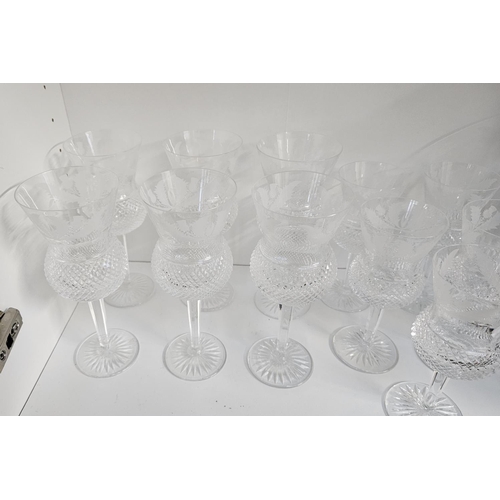 35 - Extensive suite of Edinburgh Thistle pattern Crystal glassware to include Decanters with Thistle kno... 