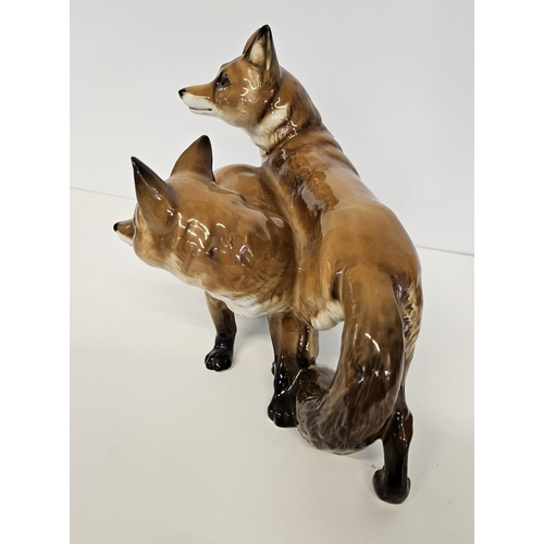 3 - Hutschenreuther Fox and Vixen group a porcelain group of two standing Foxes. Marked underneath, Germ... 