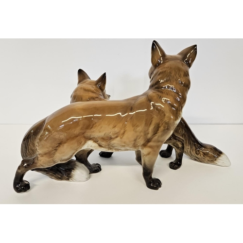 3 - Hutschenreuther Fox and Vixen group a porcelain group of two standing Foxes. Marked underneath, Germ... 