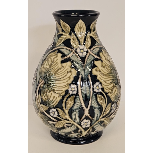 7 - Moorcroft Trial Pimpernel perfection pattern vase decorated with leaves and flowers in green and blu... 