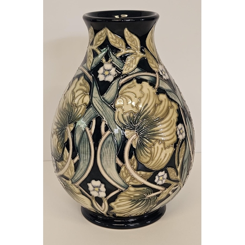 7 - Moorcroft Trial Pimpernel perfection pattern vase decorated with leaves and flowers in green and blu... 