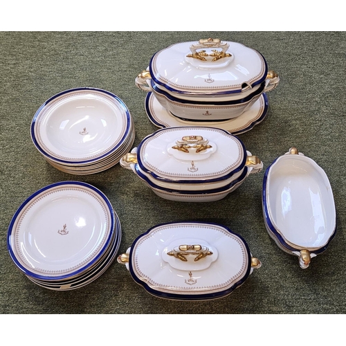 25 - 19thC Royal Worcester Vitreous pottery dinner service, printed in blue with overgilding and floral o... 