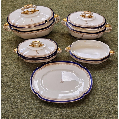 25 - 19thC Royal Worcester Vitreous pottery dinner service, printed in blue with overgilding and floral o... 