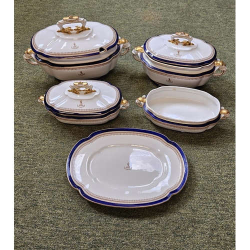 25 - 19thC Royal Worcester Vitreous pottery dinner service, printed in blue with overgilding and floral o... 