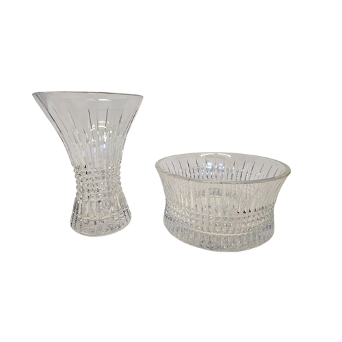 36 - Waterford Crystal to include a Hour glass vase and heavy based fruit bowl with flared rim. Etched gl... 