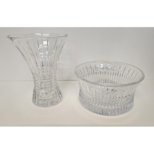 36 - Waterford Crystal to include a Hour glass vase and heavy based fruit bowl with flared rim. Etched gl... 