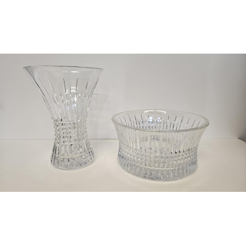 36 - Waterford Crystal to include a Hour glass vase and heavy based fruit bowl with flared rim. Etched gl... 