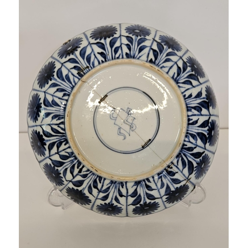 42 - Pair of 18thC Kraak Chinese Kangxi Blue and White Aster dishes. Decorated with borders of Aster cent... 