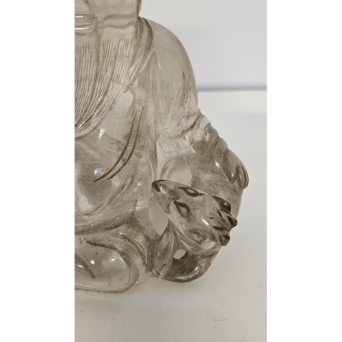 44 - 18thC Chinese carved rock crystal Buddha /Wiseman with seated dog. H 10.5cm W 11cm.