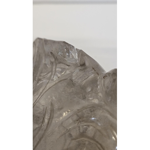 44 - 18thC Chinese carved rock crystal Buddha /Wiseman with seated dog. H 10.5cm W 11cm.