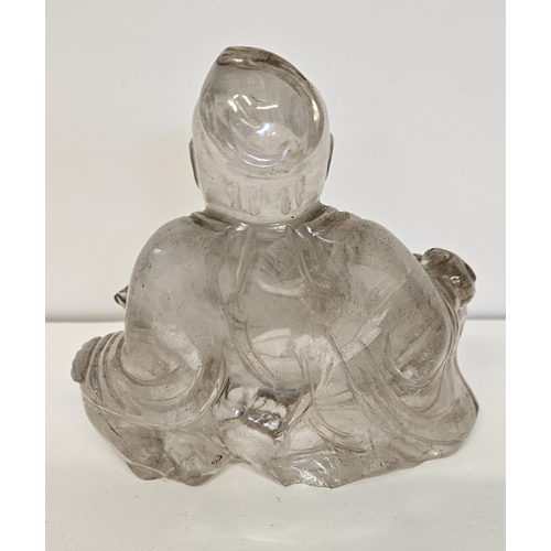 44 - 18thC Chinese carved rock crystal Buddha /Wiseman with seated dog. H 10.5cm W 11cm.