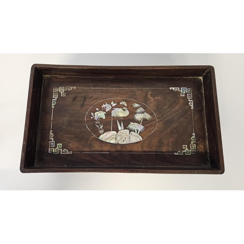 45 - Chinese Qing Dynasty Blackwood tray Inlaid with Mother of Pearl. Fine detailed with Bamboo, Rocky Ou... 