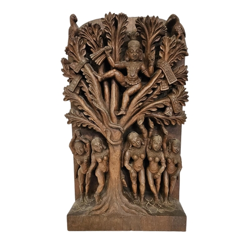 58 - Early 20thC/Late 19thC Hardwood Hindu Carving depicting Krishna stealing the milk maids clothes. H 4... 