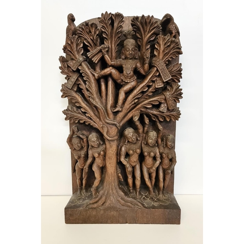 58 - Early 20thC/Late 19thC Hardwood Hindu Carving depicting Krishna stealing the milk maids clothes. H 4... 