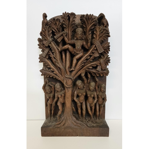 58 - Early 20thC/Late 19thC Hardwood Hindu Carving depicting Krishna stealing the milk maids clothes. H 4... 