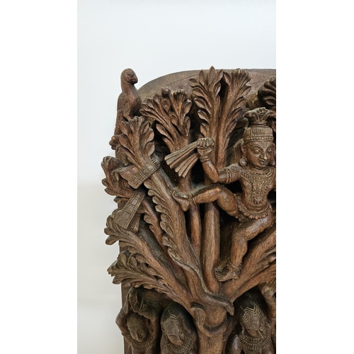 58 - Early 20thC/Late 19thC Hardwood Hindu Carving depicting Krishna stealing the milk maids clothes. H 4... 