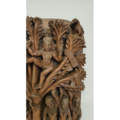 58 - Early 20thC/Late 19thC Hardwood Hindu Carving depicting Krishna stealing the milk maids clothes. H 4... 