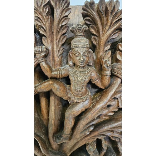 58 - Early 20thC/Late 19thC Hardwood Hindu Carving depicting Krishna stealing the milk maids clothes. H 4... 