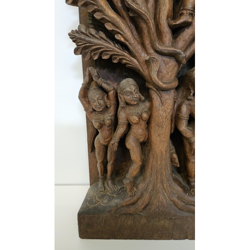 58 - Early 20thC/Late 19thC Hardwood Hindu Carving depicting Krishna stealing the milk maids clothes. H 4... 