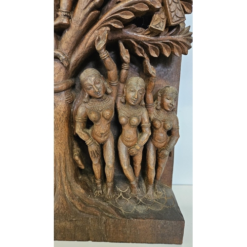 58 - Early 20thC/Late 19thC Hardwood Hindu Carving depicting Krishna stealing the milk maids clothes. H 4... 