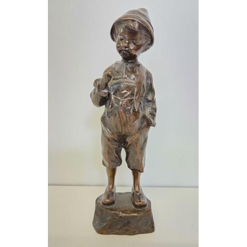 59 - Julius Schmidt-Felling (1835 - 1920) German; 'Le Petit Fumeur' Bronze sculpture of a young boy with ... 