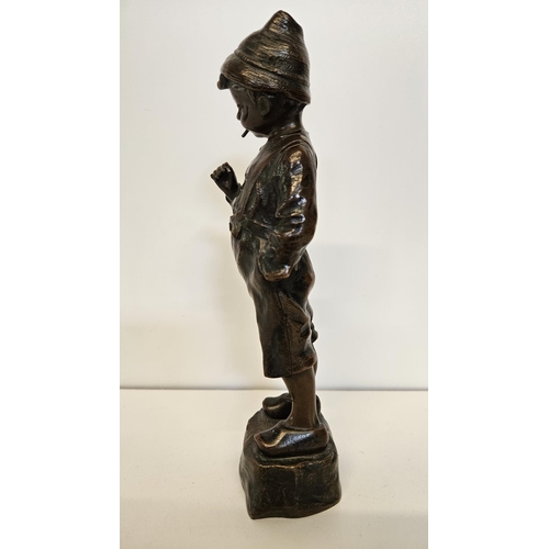 59 - Julius Schmidt-Felling (1835 - 1920) German; 'Le Petit Fumeur' Bronze sculpture of a young boy with ... 