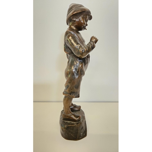 59 - Julius Schmidt-Felling (1835 - 1920) German; 'Le Petit Fumeur' Bronze sculpture of a young boy with ... 