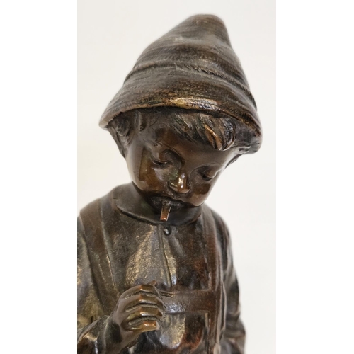 59 - Julius Schmidt-Felling (1835 - 1920) German; 'Le Petit Fumeur' Bronze sculpture of a young boy with ... 