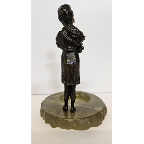 60 - In the style of Franz Xaver Bergmann (1838-1936) Bronze of a young woman with applied celluloid arms... 