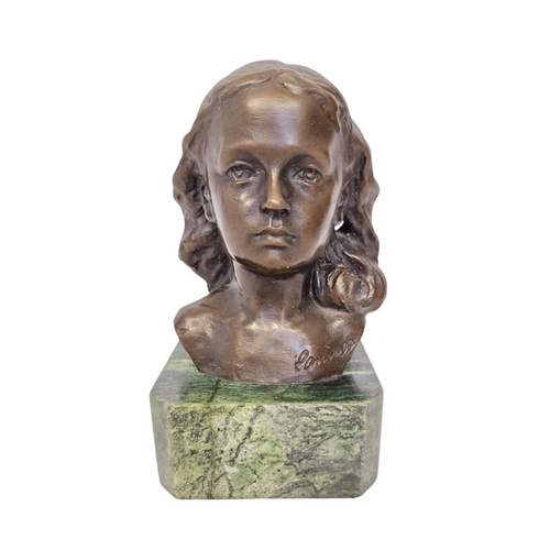 62 - Camille Rosalie Claudel (1864-1943) French Sculptor; Bronze Bust of a young girl mounted on polished... 