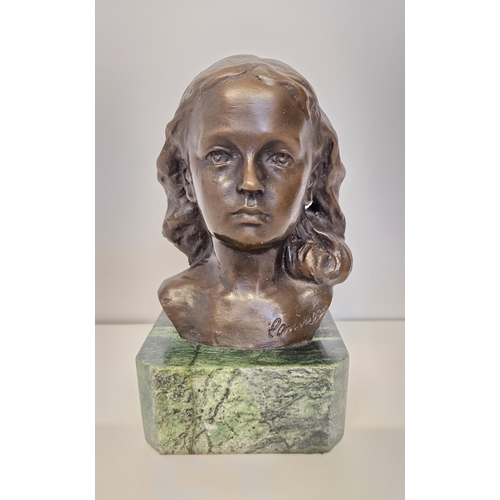 62 - Camille Rosalie Claudel (1864-1943) French Sculptor; Bronze Bust of a young girl mounted on polished... 