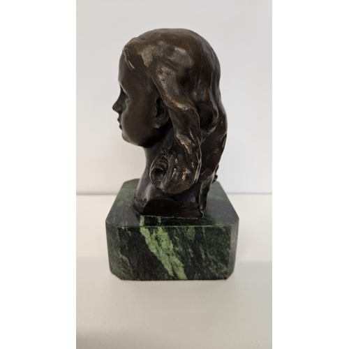 62 - Camille Rosalie Claudel (1864-1943) French Sculptor; Bronze Bust of a young girl mounted on polished... 